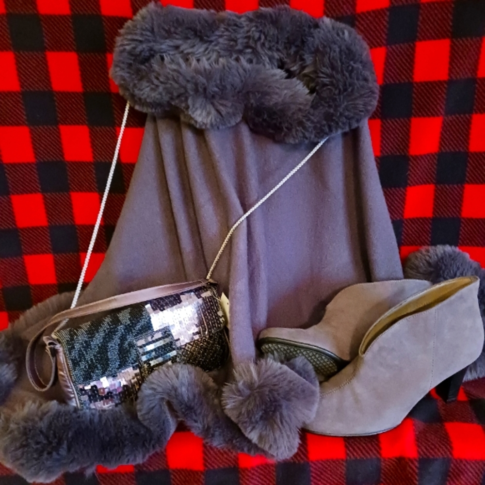 Poncho with Soft Faux Furr